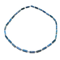 Dumortierit Walzen Edelsteinkette blau mit 925 Echtsilber Perlen und Verschluss Größenwahl