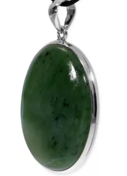 Jade Nephrit grün Edelstein Cabochon Ketten Anhänger 925er Silberfassung