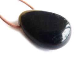 Obsidian schwarz Edelstein Trommelstein Ketten Anhänger quer gebohrt