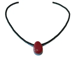 Onyx schwarz Halsette mit Anhänger Mookait rot Längenwahl