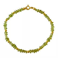 Peridot Button Edelstein Armband grün mit Echtsilber Perlen vergoldet