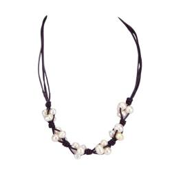 Perlen Zuchtperlen Halskette Kette weiß mit Lederband schwarz metallfrei