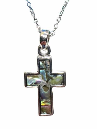 Paua Muschel Perlmutt Kreuz Anhänger mit Kette von Ocean Jewels