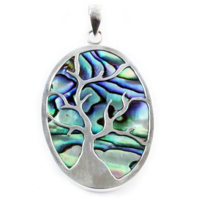 Abalone Muschel Silber Ketten Anhänger Baum des Lebens