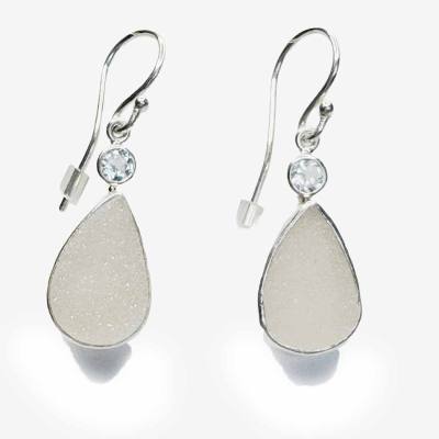 Achat Druzy mit Topas weiß Edelstein Ohrringe Ohrhänger
