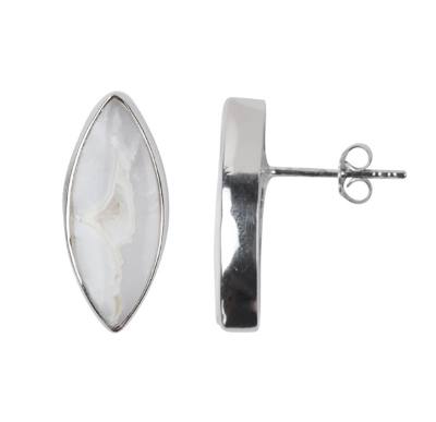 Achat Druzy weiß Schneeachat Marquise Edelstein Ohrstecker platiniert