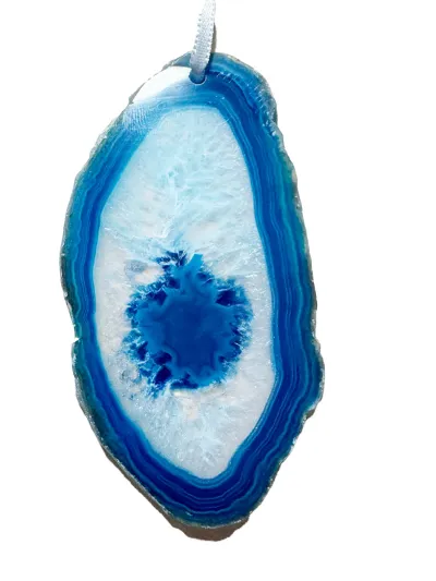 Achat Achatscheibe blau Ketten Anhänger Querschnitt gebohrt