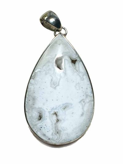 Achat Druzy weiß Edelstein Ketten Silber Tropfen Anhänger