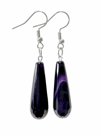 Achat dunkel violett Tropfen Ohrringe Ohrhänger Chirurgenstahl Haken