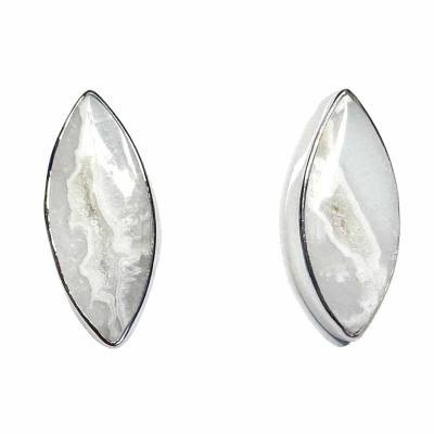 Achat Druzy weiß Schneeachat Marquise Edelstein Ohrstecker platiniert
