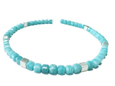 Amazonit mint Würfel Designerkette Halskette mit Echtsilber Würfeln Größenwahl