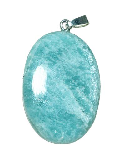 Amazonit oval Cabochon blaugrün mint Kettenanhänger 925er Silberöse