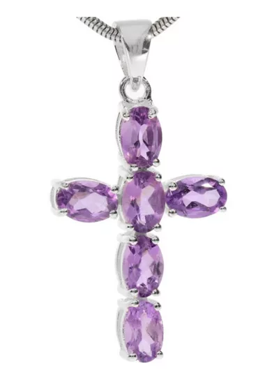 Amethyst Edelstein Kreuz Anhänger 925 Echtsilber