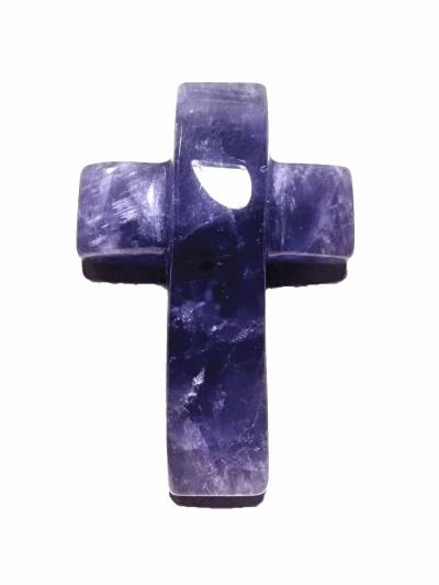 Amethyst Edelstein Kreuz Anhänger gewölbt gebohrt lila violett