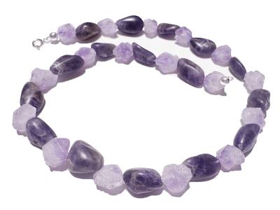 Amethyst violett Duo Natur Edelsteinkette Rohsteine hell Trommelsteine
