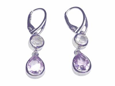 Amethyst violett Rosenquarz Designer Ohrringe Ohrhänger rhodoniert