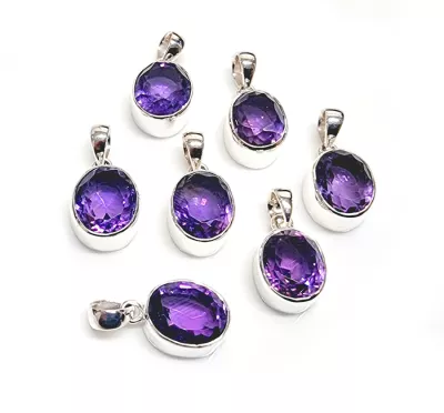 Amethyst violett facettiert Edelstein Anhänger oval 925er Silberfassung