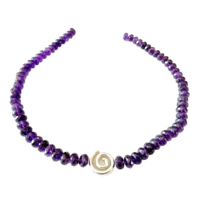 Amethyst Edelstein Button facettiert Kette mit Echtsilber Spirale