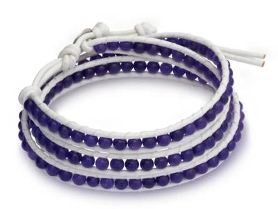 Amethyst violett Mehrstrang Leder Armband weiß größenverstellbar