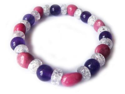 Amethyst violett Bergkristall  weiß Rhodonit rosa Edelstein Stretch Armband Längenwahl