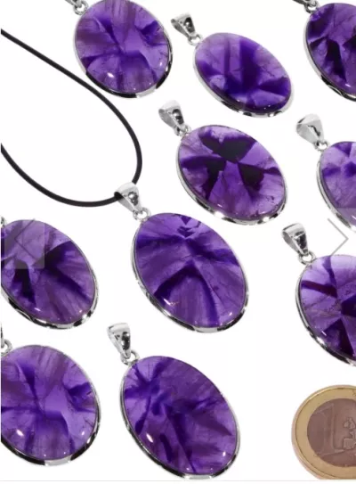 Amethyst Flower Type Edelstein Anhänger oval 925er Silberfassung