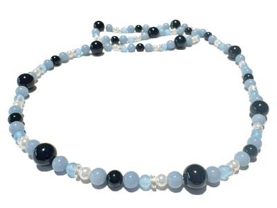 Onyx schwarz Angelit Jade blau Perlen Designerkette Echtsilber Längenwahl Erdung und innerer Halt