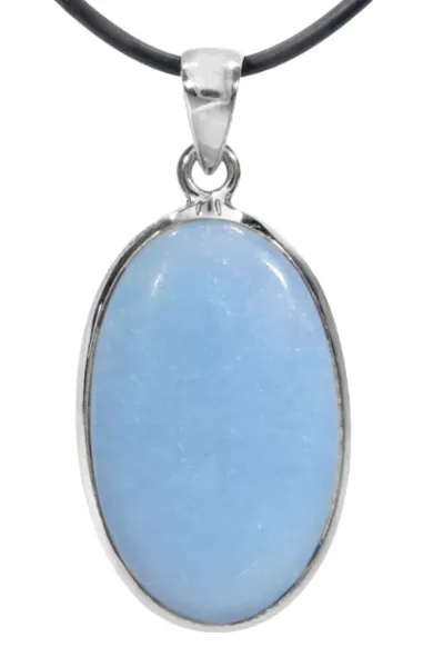 Angelit Anhydrit blau Edelstein Ketten Anhänger 925er Silberfassung