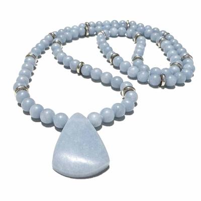 Angelit Anhydrit Edelstein Kugel Halskette blau Anhänger Echtsilber 80 cm