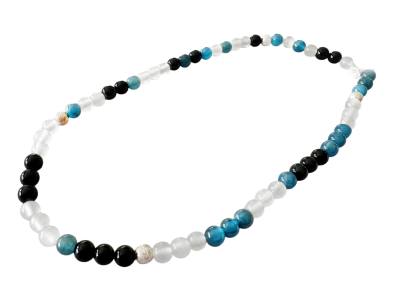 Apatit blau Onyx schwarz Bergkristall Edelstein Kugel Stretch Fußkettchen Längenwahl