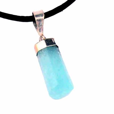 Aquamarin blau Stab Edelstein Anhänger Silber Kettenanhänger mit Band