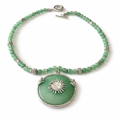 Aventurin Edelstein Halskette Kette Y-Kette Anhänger Sonne