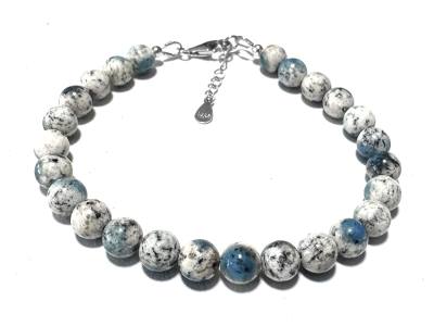 Azurit in Gneis K2 Kugel Edelstein Armband mit Verlängerung rhodoniert blau