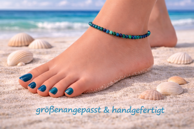 Azurit-Malachit blau grün Edelstein Stretch Fußkettchen Längenwahl