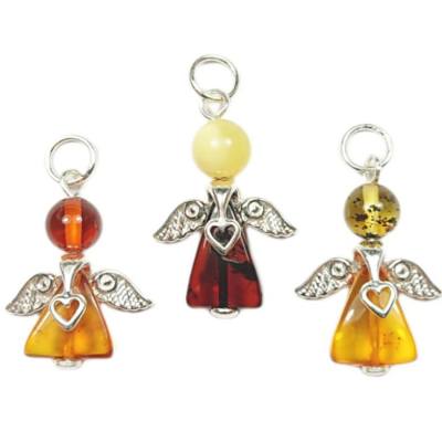 Bernstein Engel Schutzengel Ketten Anhänger mehrfarbig Echtsilber Teile