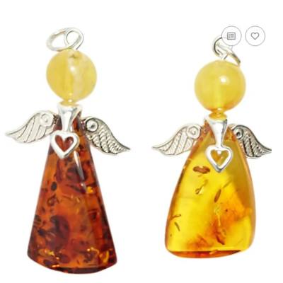 Bernstein Engel Schutzengel Ketten Anhänger mehrfarbig Echtsilber Teile groß