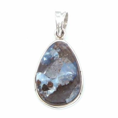 Boulderopal braun blau Edelstein Silberfassung Ketten Anhänger Tropfen Cabochon