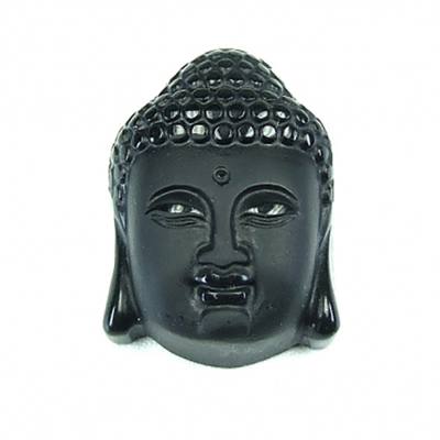 Obsidian schwarz Buddha Kopf Edelstein Ketten Anhänger  Cabochon quer gebohrt