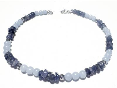 Chalcedon Iolith blau Echtsilber Edelstein Armband Größenwahl