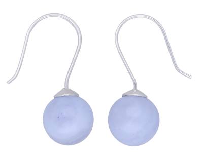 Chalcedon hellblau Edelstein Kugel Ohrhänger Ohrringe Echtsilber