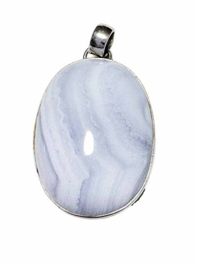 Chalcedon blau oval Cabochon Echtsilberfassung Edelstein Anhänger
