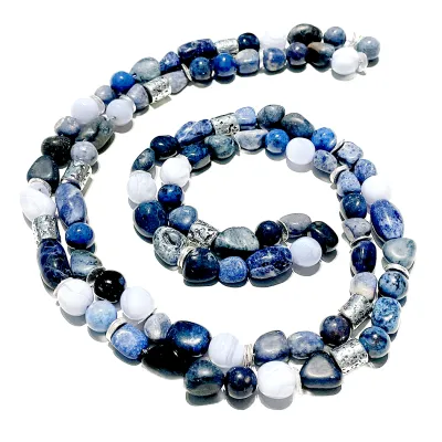 Dumortierit Chalcedon Sodalit blau Edelstein Kette Halskette vintage 50 cm