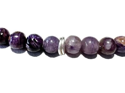 Charoit lila Edelstein Kette Kugelkette Halskette mit Echtsilber Elementen