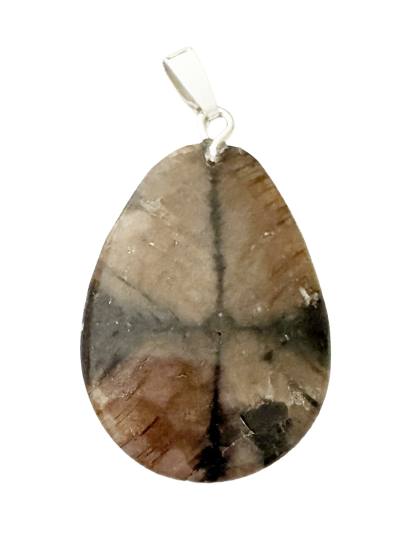 Chiastolith Andalusit Kreuzstein Edelstein Cabochon Tropfen Anhänger Silberöse