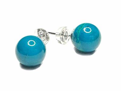 Chrysokoll Edelstein Kugel Ohrstecker Ohrringe blau grün