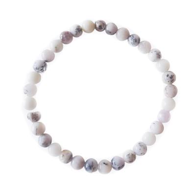 Dendritenopal Kugel Edelsteinarmband Armband weiß grau Stretcharmband