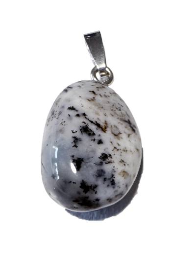 Dendritenopal Opal freeform Silber Ketten Anhänger schwarz weiß
