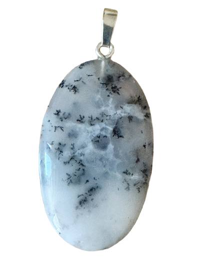 Dendritenopal Opal oval Silber Ketten Anhänger schwarz weiß