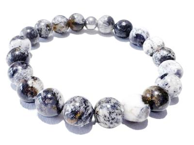 Dendritenopal schwarz weiß Edelstein Kugel Armband Stretcharmband Längen Wahl