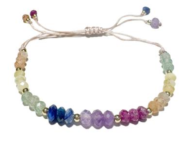 Edelsteinmix Armband facettierte Rondelle gelb grün rosa blau flexibel Band geknüpft