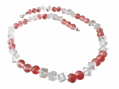 Erdbeerquarz Cherryquarz rosa Bergkristall Designerkette Edelstein Kette Längenwahl